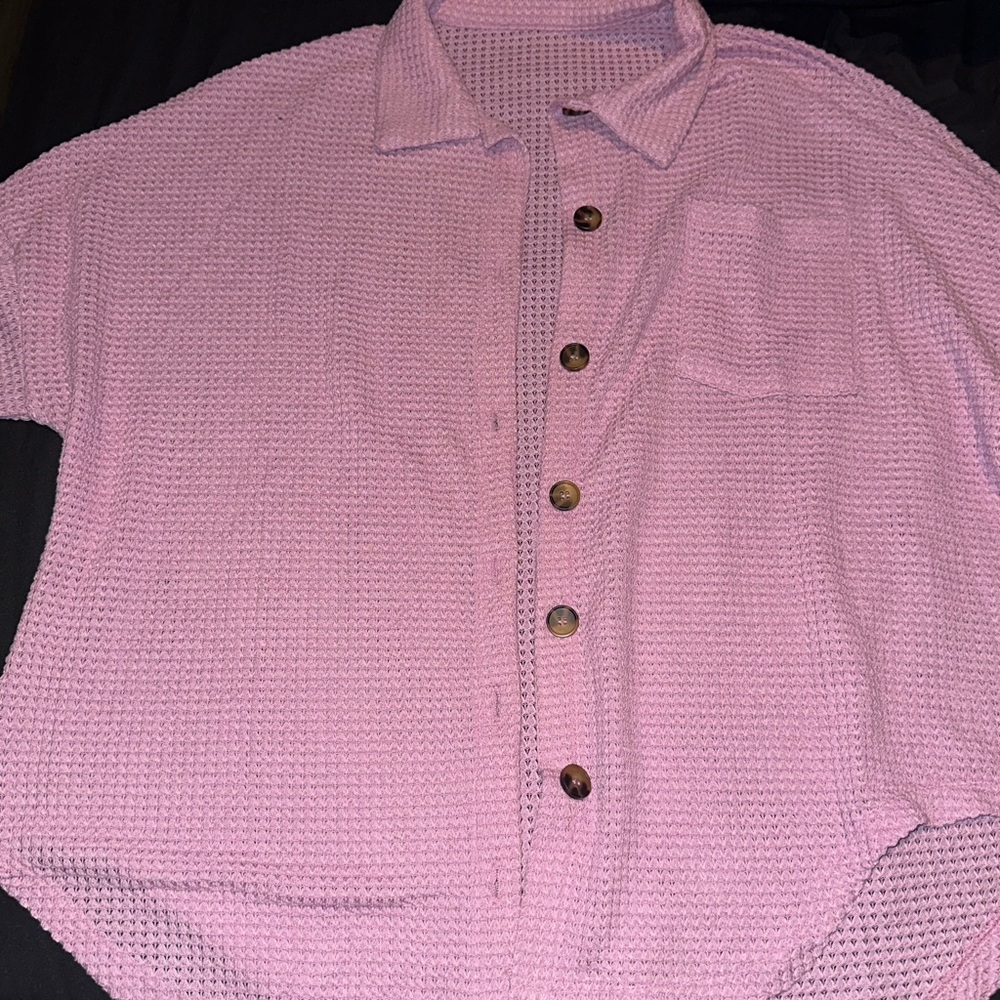 Amazon Pink Button Down Shirt - Waffle Knit - Casual